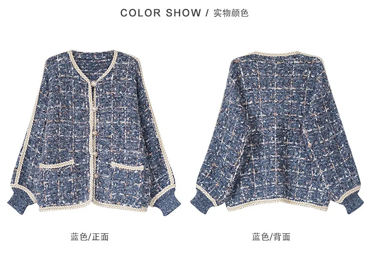 TVVOVVIN Autumn Concise Small Real Easy Long Sleeve Single Row Buckle Hemp Flowers Edge Sweater For Girl Woman ZX164