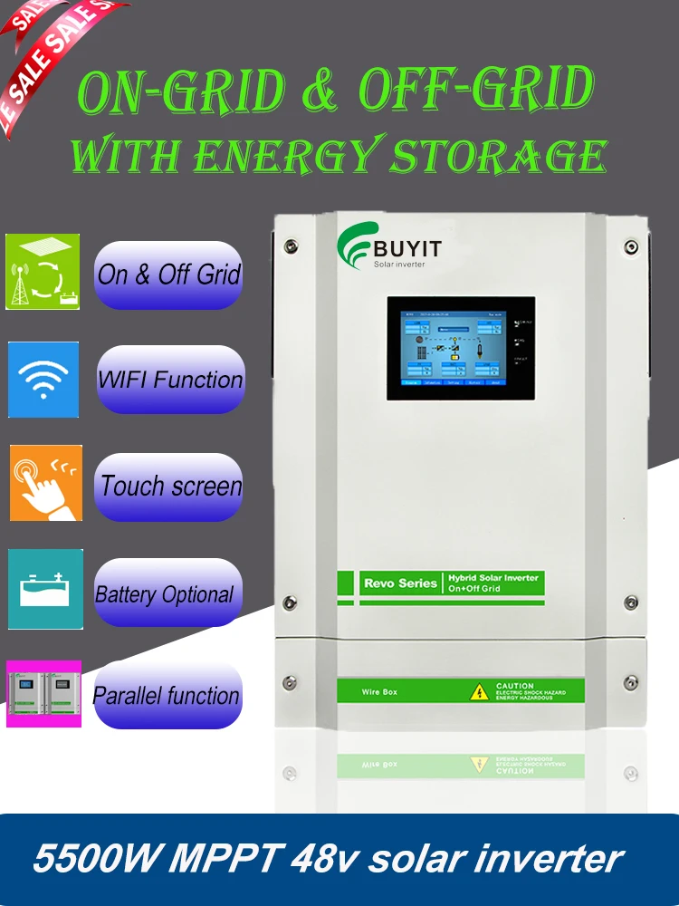 

5500W 48V MPPT 90A On Grid+Off Grid Solar Inverter With Touch Screen/ WIFI/Parallel Function High Quality Good feedback