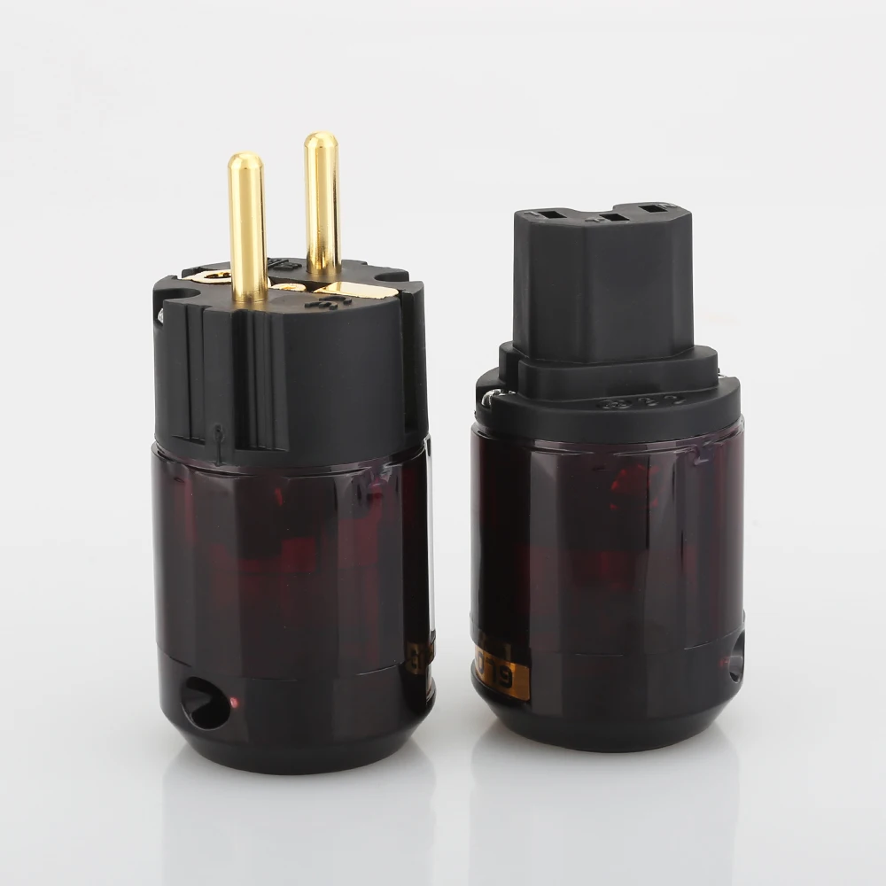 Audiocrast High Quality Hi End Hifi P-079E+C-079 IEC Connector 24k Gold-Plated EU Power Plug AC Power Cord Schuko Plugs