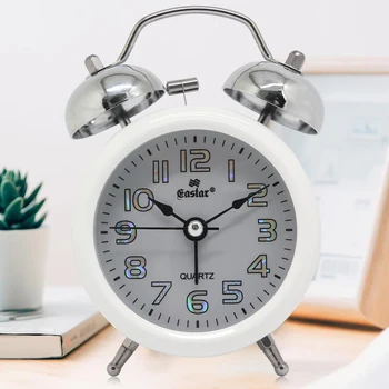 

Small Metal Retro Sunrise Alarm Clock for Bedrooms Silver Electronic Children Night Clock Wekker Kinderen House Decor GG50nz