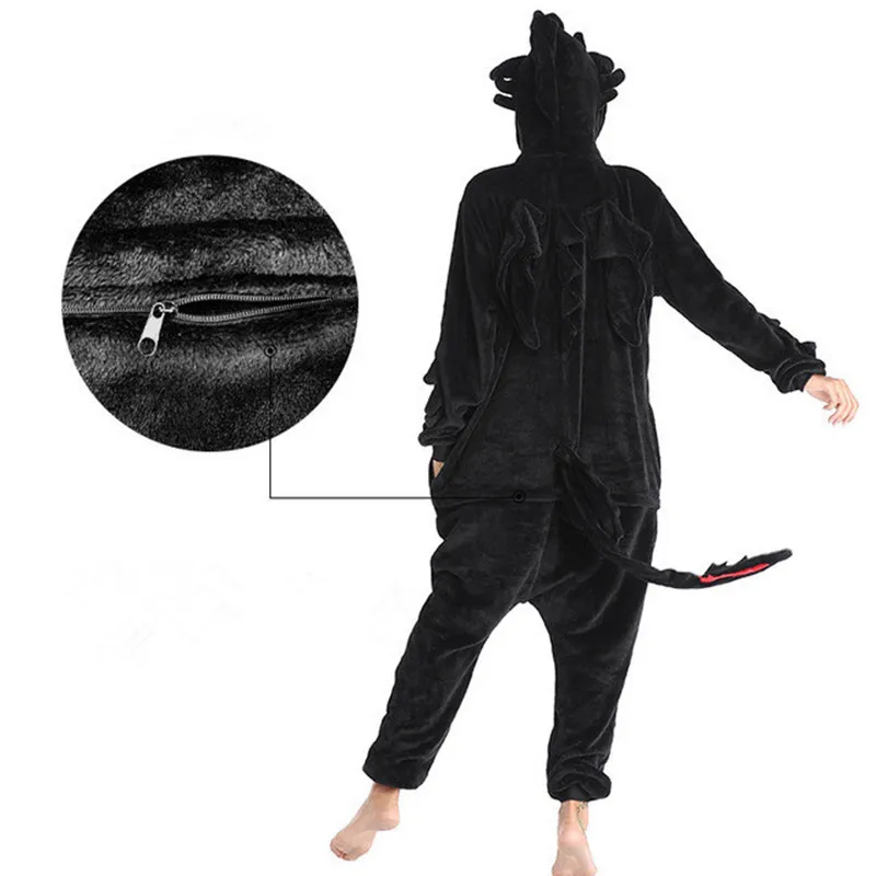 HKSNG Kigurumi Dragon Onesies Animal Winter Flannel Pajamas Adult Halloween Party Costume Jumpsuit
