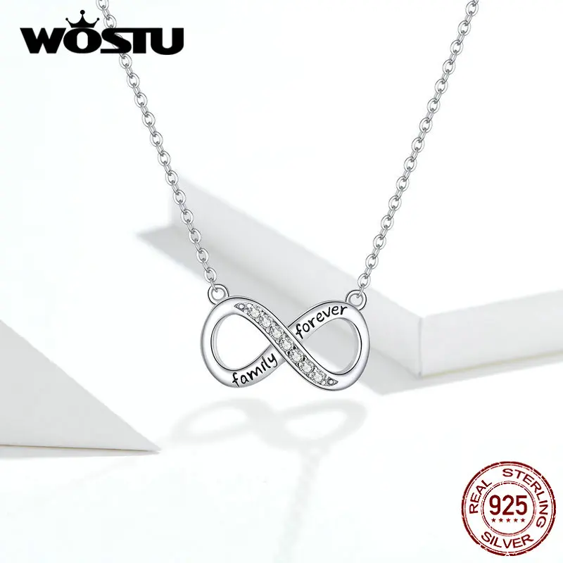 WOSTU Настоящее 925 пробы серебро Бесконечность любовь подвески семья навсегда Крест Дизайн звено цепи для женщин ювелирные изделия CQN352