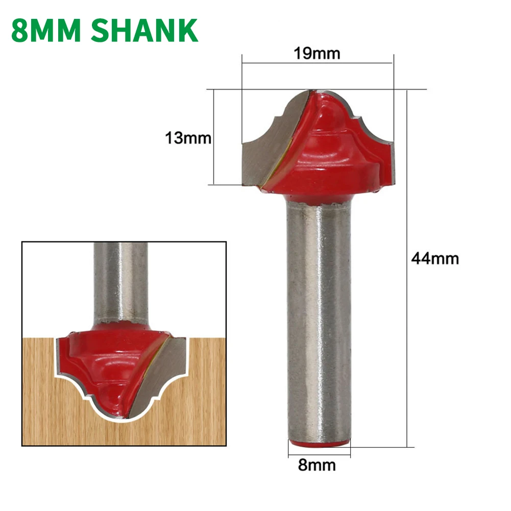 

1PC 8MM Shank Milling Cutter Wood Carving 19MM Classical Router Bit Without Bearing Concave Radius Milling Cutters Woodworking