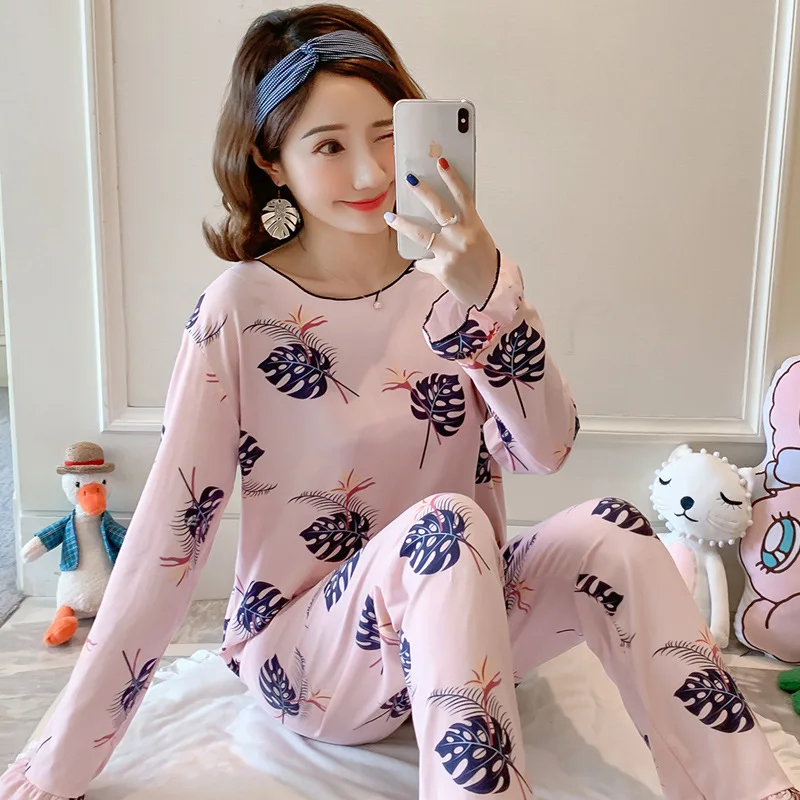 

Spring And Autumn Pajamas Women's Qmilch Pullover Fresh And Sweet Long Sleeve Thin Sweet Summer Thin Korean-style Set