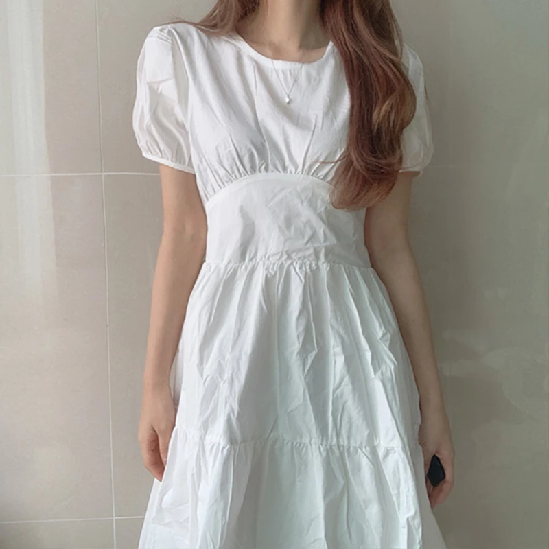 Женское тонкое длинное платье ZOSOL белое с круглым вырезом и ремешком на спине в