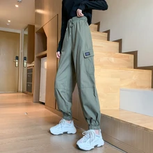 

Women Streetwear Cargo Pants Pockets Lady Elastic Waist Casual Sweatpants Baggy Hip Hop Joggers Slim Fit Femal Pencil Pants Girl