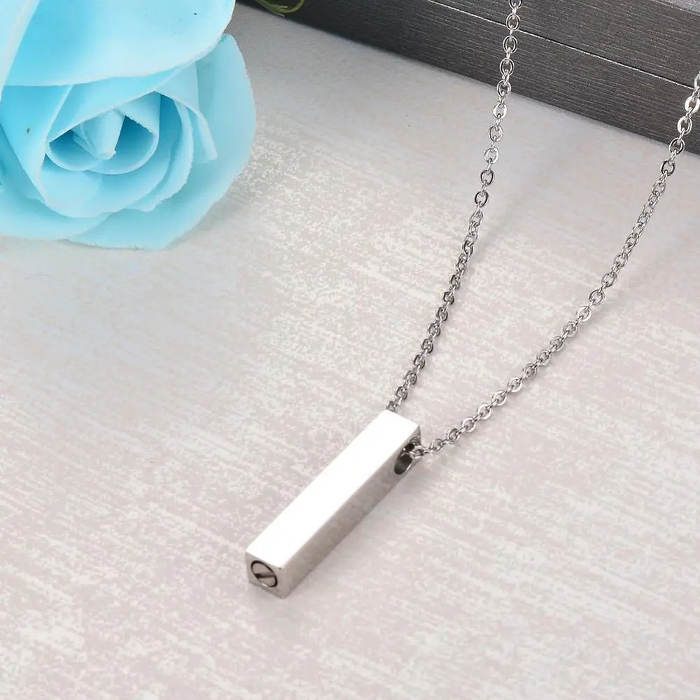 With Me Always Cremation Necklace - Minimalist Stainless Steel Vertical Bar Urn Pendant For Ashes, Lock Of Hair Or Keepsakes