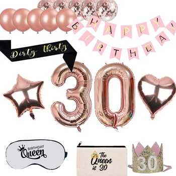 

thirty 30 years old 30th Happy Birthday Party Decoration favor Sash Banner Cake Topper hat bag Balloon table Confetti Girl Gift