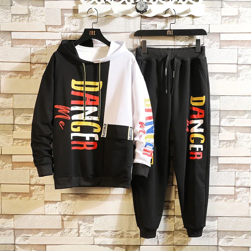 

Harajuku Letter Print Men Set Hooded Hoodies + Pants Sets Tracksuit Men's Casual Sportswear New Brand Sweat Shirts Men Clothing