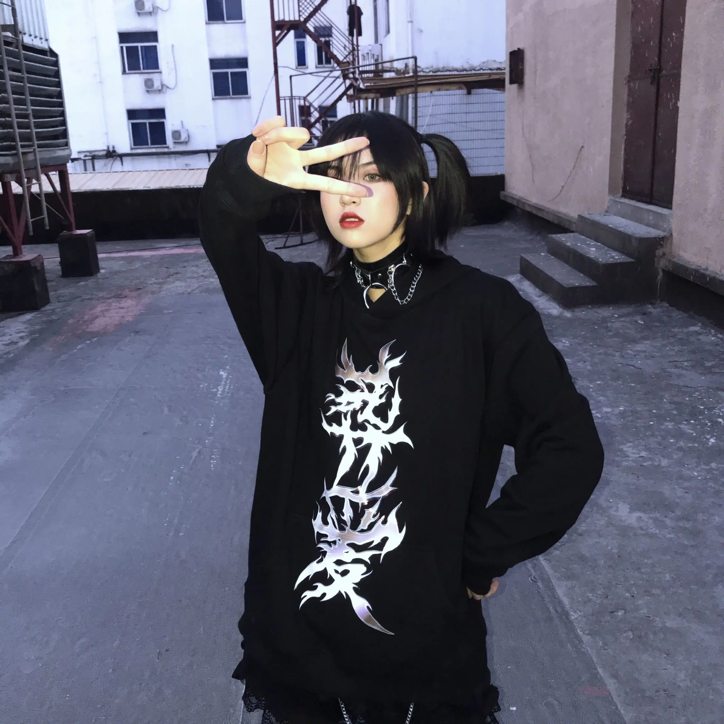 Harajuku Kill Love Печать Женская толстовка с длинным рукавом Готический Повседневный флис Осень