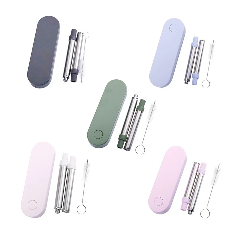 

Portable Drinking Reusable Metal Straws Stainless Steel With Storage Case Rope Bar Party Kitchen Eco-Friendly Drinkware Straw