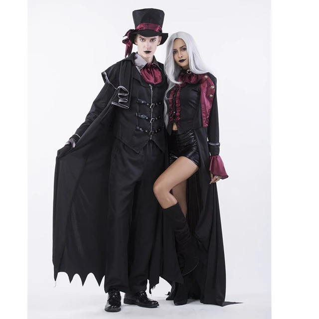 Fantasia gótica de vampiro masculina, traje de halloween de couro