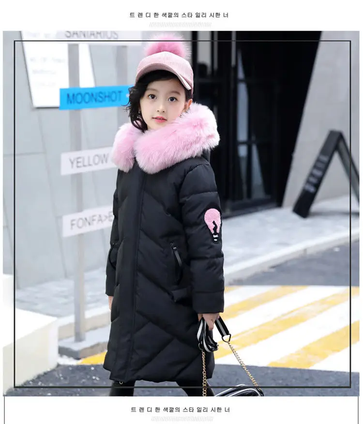 4-14y Girls winter coat with faux fur hoodies coats cotton-padded warm thick outerwears kids winter jacket children clothing