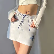 

2021 Summer Women High Waist Butterfly Embroidery Pattern Skirt Fashion Lady Solid Slim Casual Streetwear Clothing Short Skirt