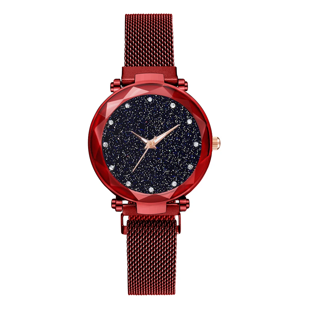 Women Magnet Buckle Starry Sky Diamond Watches Luxury Crystal Fashion Woman Watches Clock Quartz Ladies Watches Relogio Feminino - Цвет: Red