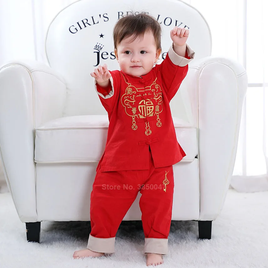 Традиционный костюм в стиле династии Тан для новорожденных мальчиков, китайские костюмы, новогодний весенний праздничный комплект одежды с вышивкой для девочек Hanfu