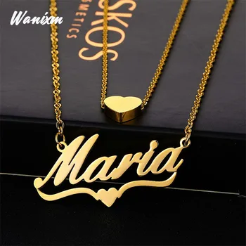 

Multi-layer Necklace Name Custom Jewelry for Women Personalized Nameplate Heart Necklace Pendant Gold Stainless Steel Chain
