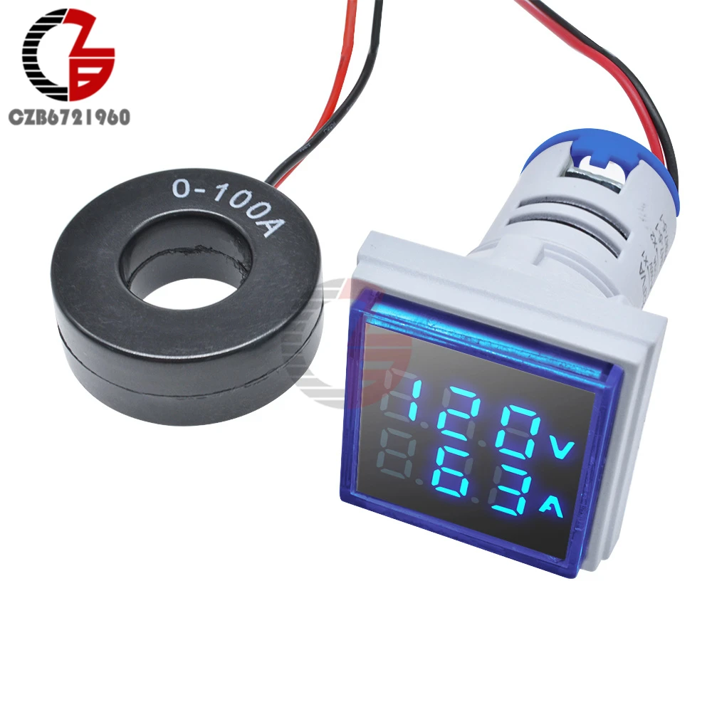 AC 50-500V 0-100A Square LED Digital Voltmeter Ammeter 110V 220V Voltage  Current Meter Voltammeter Car Volt Amp Tester Detector