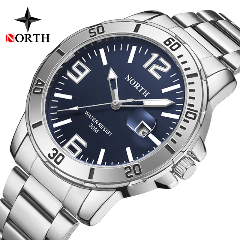 Роскошные Брендовые мужские новые часы NORTH Fashio водонепроницаемые спортивные
