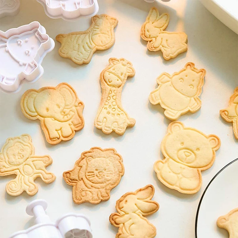 4 Pcs/Set Animal Plastic Biscuit Mold DIY Kitchen Cake Decorating Tools Cookie Cutter Stamp Fondant Embosser Die
