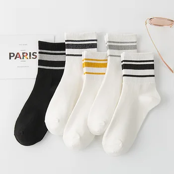 

Classic Women Stripes Cotton Socks Spring and Summer School Hiphop Skate Short Harajuku Sports Black White Cheap Sock