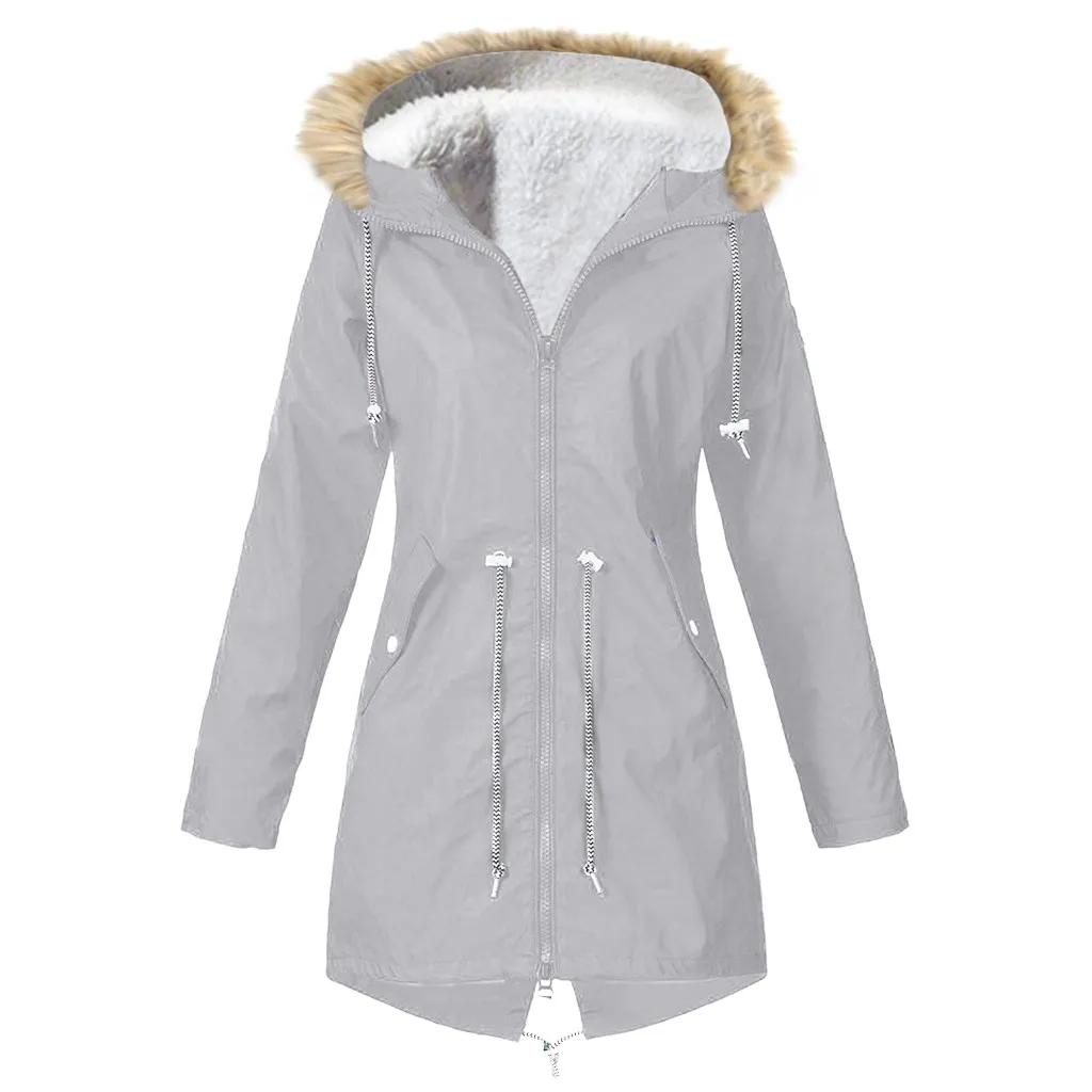 Gray Женская водонепроницаемая куртка с капюшоном размера плюс, 5xl, одноцветная Толстовка с длинным рукавом на пуговицах, пальто осень-зима, повседневные куртки большого размера# J30 - Цвет: Gray