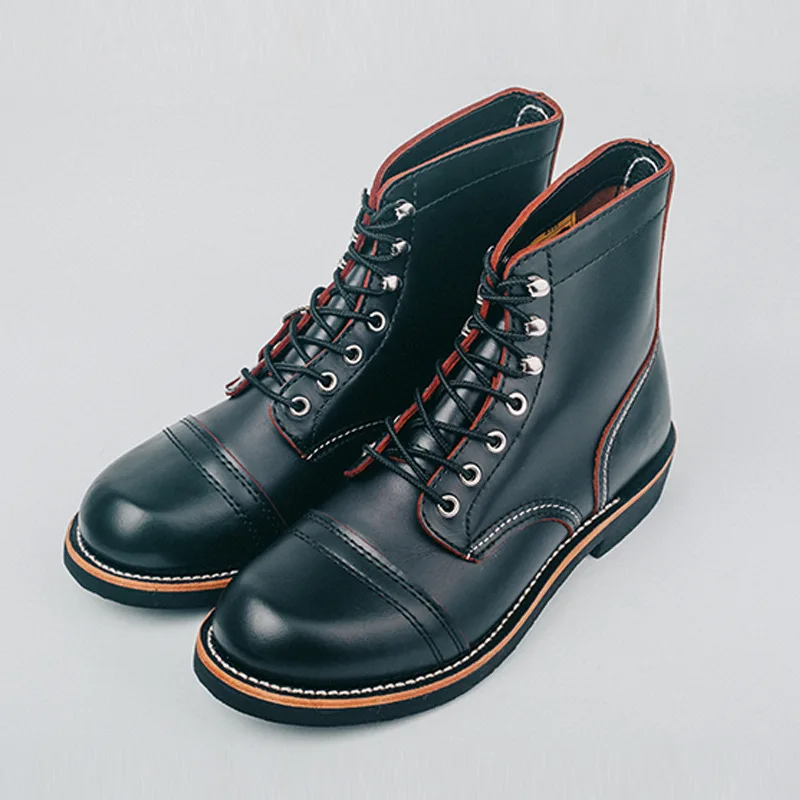 

Men's Motorcycle Cap Toe Boot Vintage Leather Lace-up Ankle Boots
