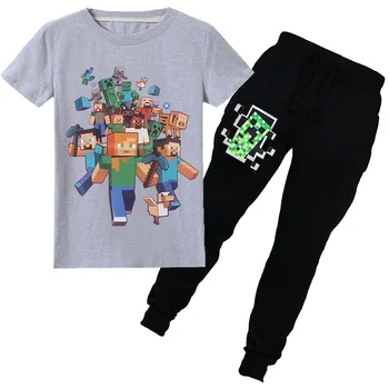 

Cartoon kids clothes Clothes Sweatshirts Long Sleeve +trousers Christmas Minecrafters Shirt Game Creeper6-14