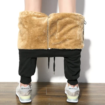 

Winter Plus Velvet Thick Pants Men Warm Fashion Solid Color Casual Sweatpants Men Streetwear Wild Track Pants Male Slim M-5XL