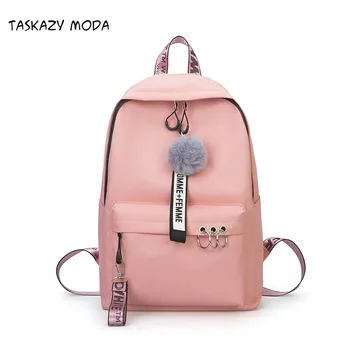 

Fashion New Women Canvas Backpack Teenager Cute Hairball Ribbon Students School Bag Girls Large Capacity Shoulder Travel Bag B82
