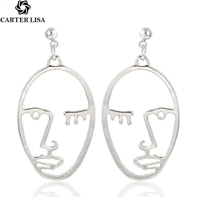 

CARTER LISA Funny Personality Hollow Metal Abstract Human Face Profile Drop Earrings For Women Minimalist Jewelry Gift