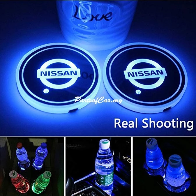 

2Pcs Car Led Cup Light Mat Car Logo Led Atmosphere Light LED Cup Drink Holder for Nissans Qashqai J11 X-Trail T32 Kicks Tiida