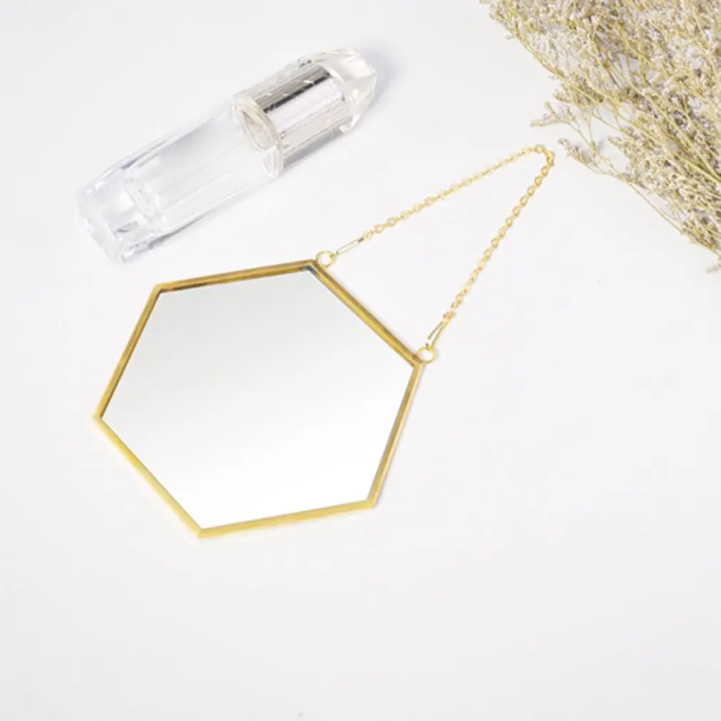 Скандинавское минималистичное украшение для дома геометрическая форма Золотое Латунное шестигранное зеркало для ванной комнаты зеркало у входа зеркало для макияжа