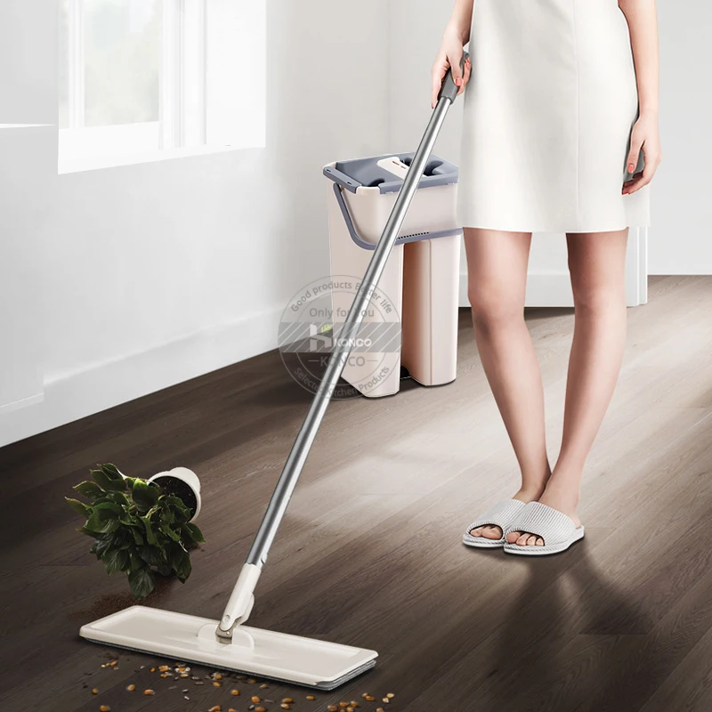 Konco Magic Cleaning Mops With Bucket Floors Squeeze Flat Mop With