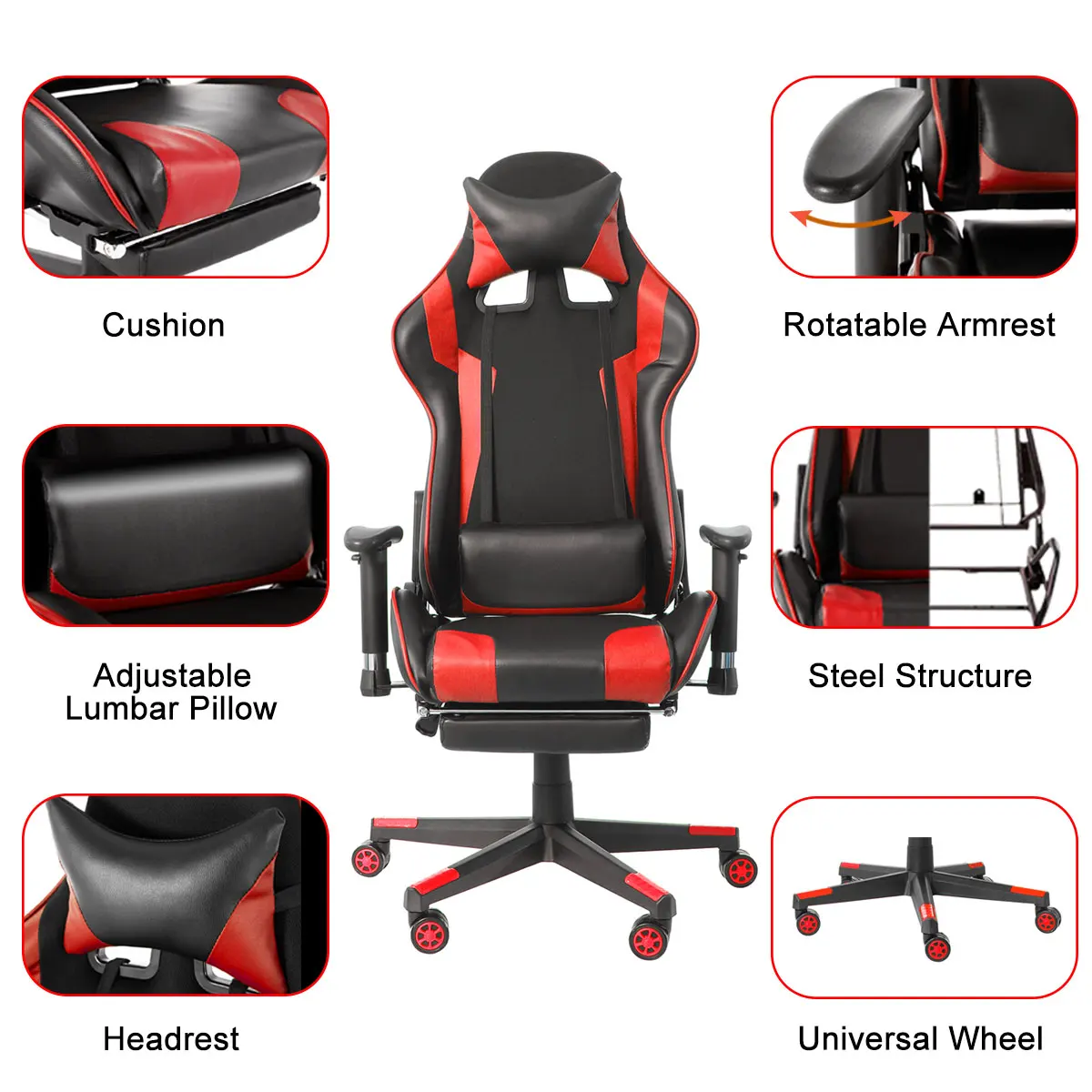 Furniture Office Chair High Back Gaming Chair Recliner Computer Laptop Desk PU Leather Seat Gamer Office Armchair with Footrest Furniture Office Chair High Back Gaming Chair Recliner Computer Laptop Desk PU Leather Seat Gamer Office Armchair with Footrest
