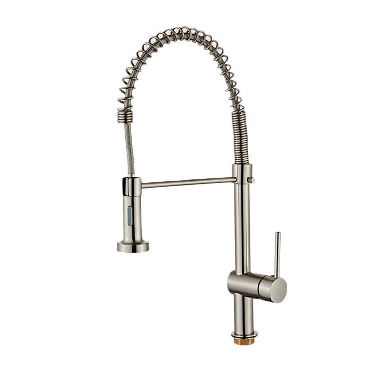 

Kitchen Hot and Cold Single Hole Sink Faucet Pull Down Sprayer Spring Single Hole Mixer Tap Copper Silver