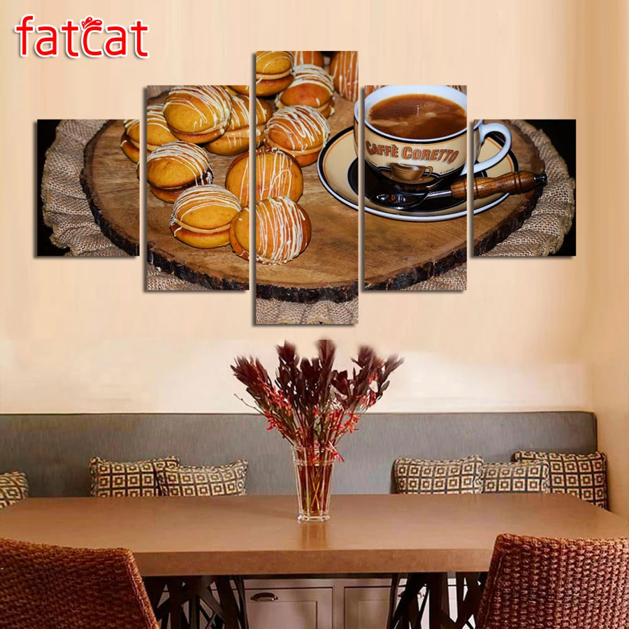 5 Pieces Coffee Canvas Drink Painting Sweet Modular For Restaurant 2
