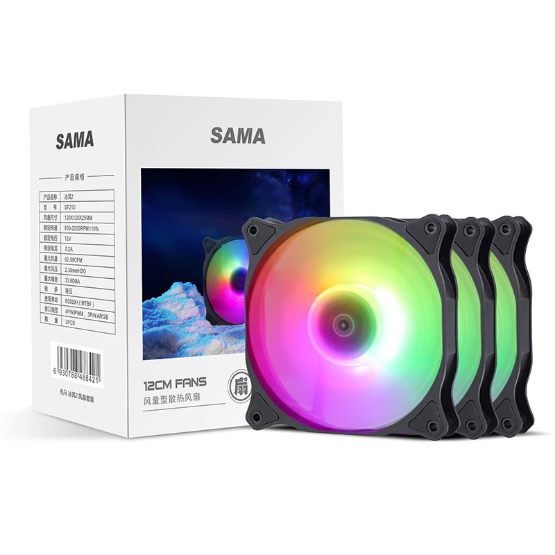 Sama 120 mm Computador Case Ventilador de Refrigeração A-rgb Led Ventilador Mudo D-rgb Ventiladores Silenciosos Ajustar a Velocidade Aura 3fan Conjunto Ventiladores e resfriadores - Imagem 2