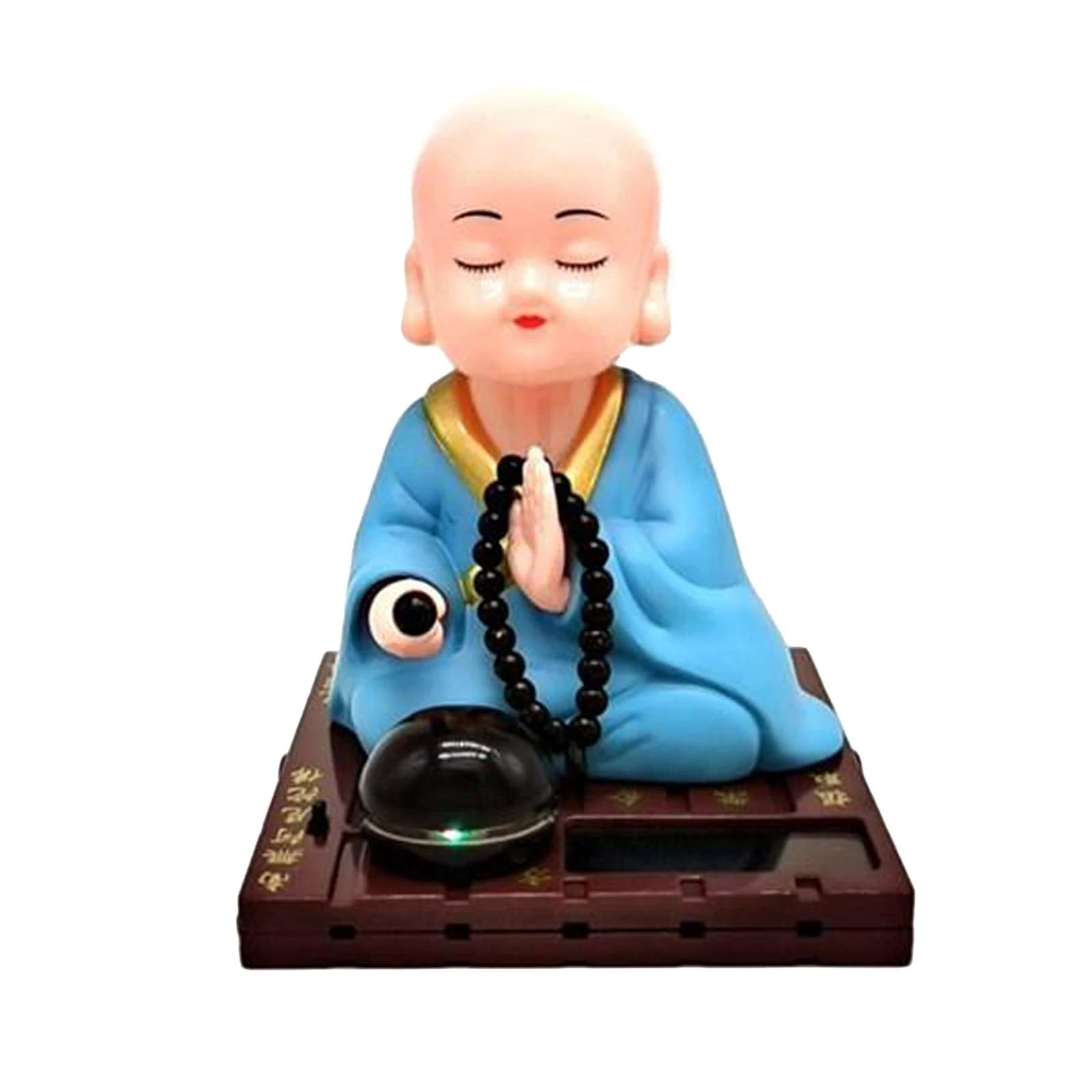 Solar Power Dancing Toy Buddhist Monk Nodding Head Toy Car Decoration Yellow