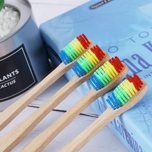 Новинка,, 1/4 шт. зубная щетка, Бамбуковая деревянная ручка, радужная мягкая щетина, уход за полостью рта, зубная щетка для взрослых и детей SMR88