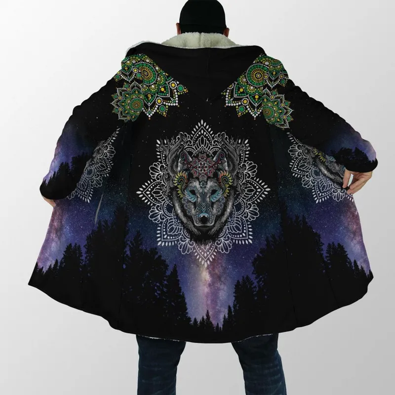 

Newest 3D All Over Printed Hooded Cloak Wolf Pattern Winter Warm X-Long Zip Coat Mens Unisex Flannel Outwear Dropshipping