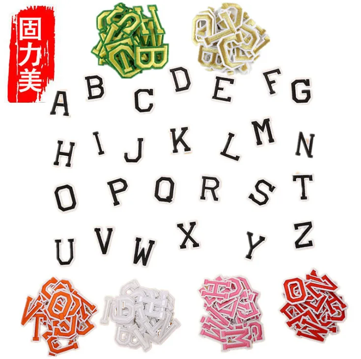 1set 26 pcs Black white red green yellow gold pink English letter A-Z ironing on patch | Дом и сад