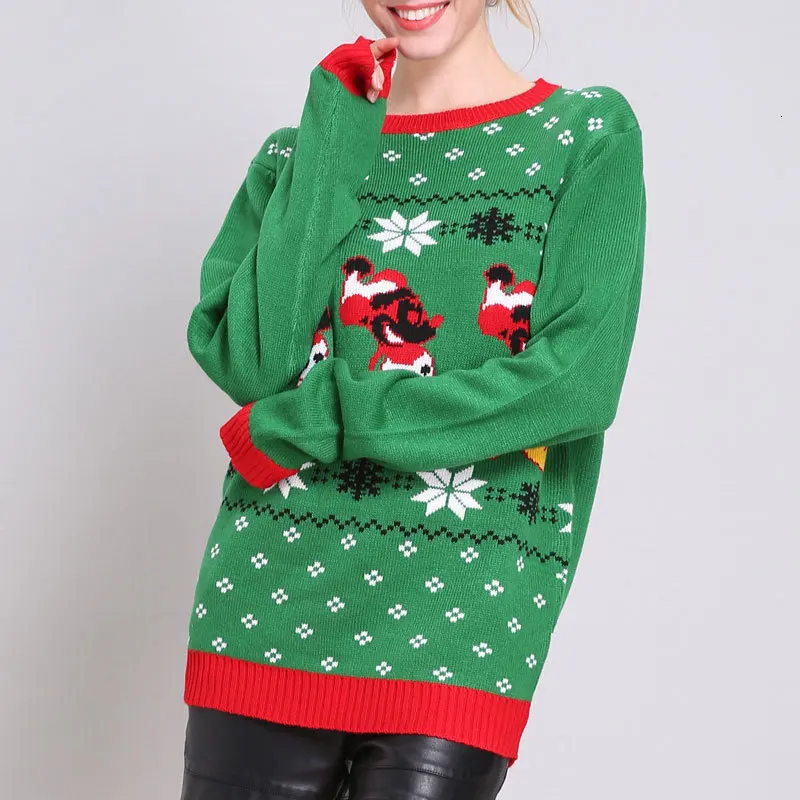 Women Christmas Clothes Sweater Snow Pullover Knitting Green Long Sleeve Oversize Autumn Winter Cotton Ladies Sweaters
