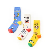Ins Style Women's Socks Autumn Cotton Breathable Asymmetry Socken Anti-friction Cartoon Print Trend Sox Female Casual