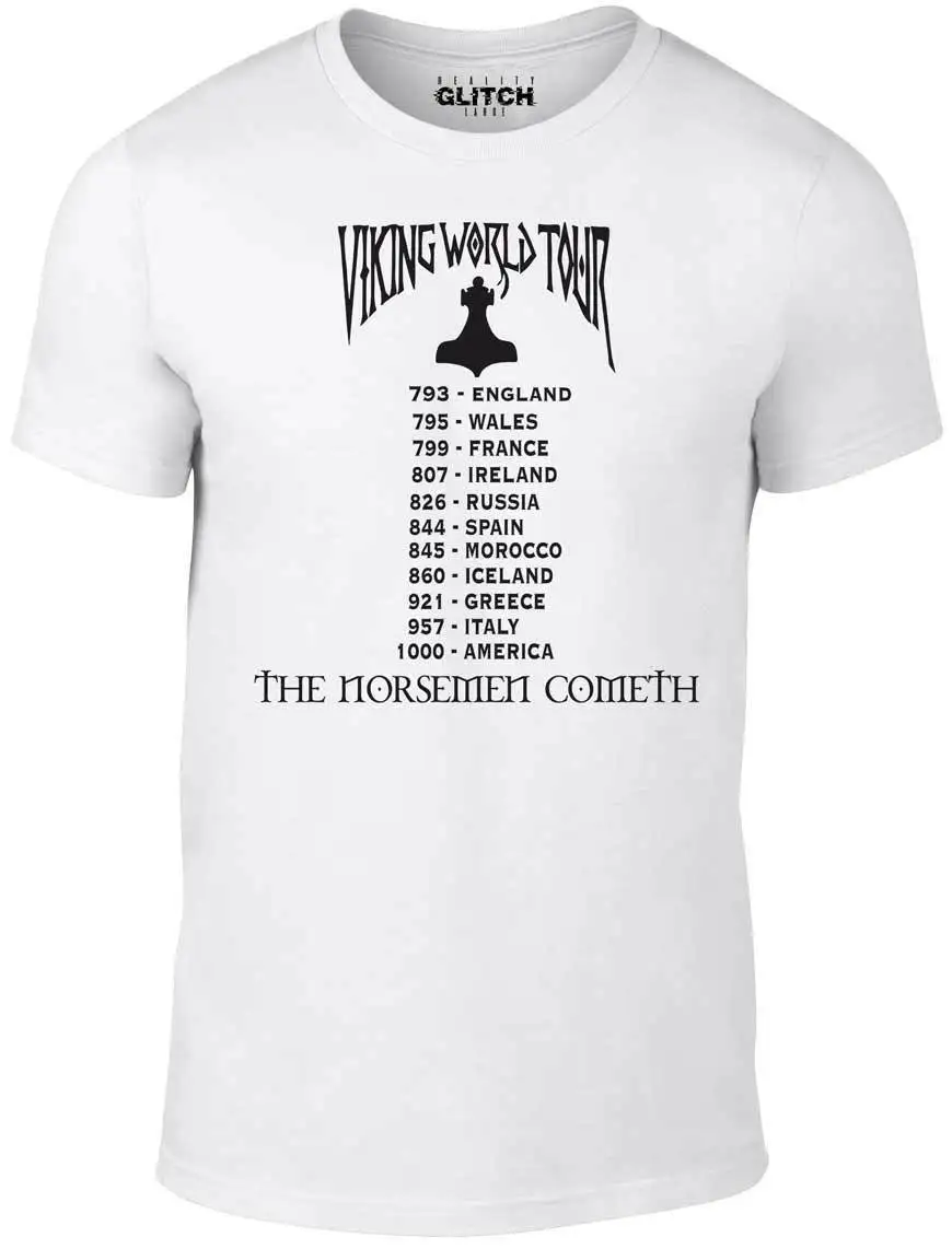 Viking World Tour T-Shirt - Funny t shirt Norse history Thor Odin Norway pillage 100% cotton tee tops wholesale | Мужская одежда