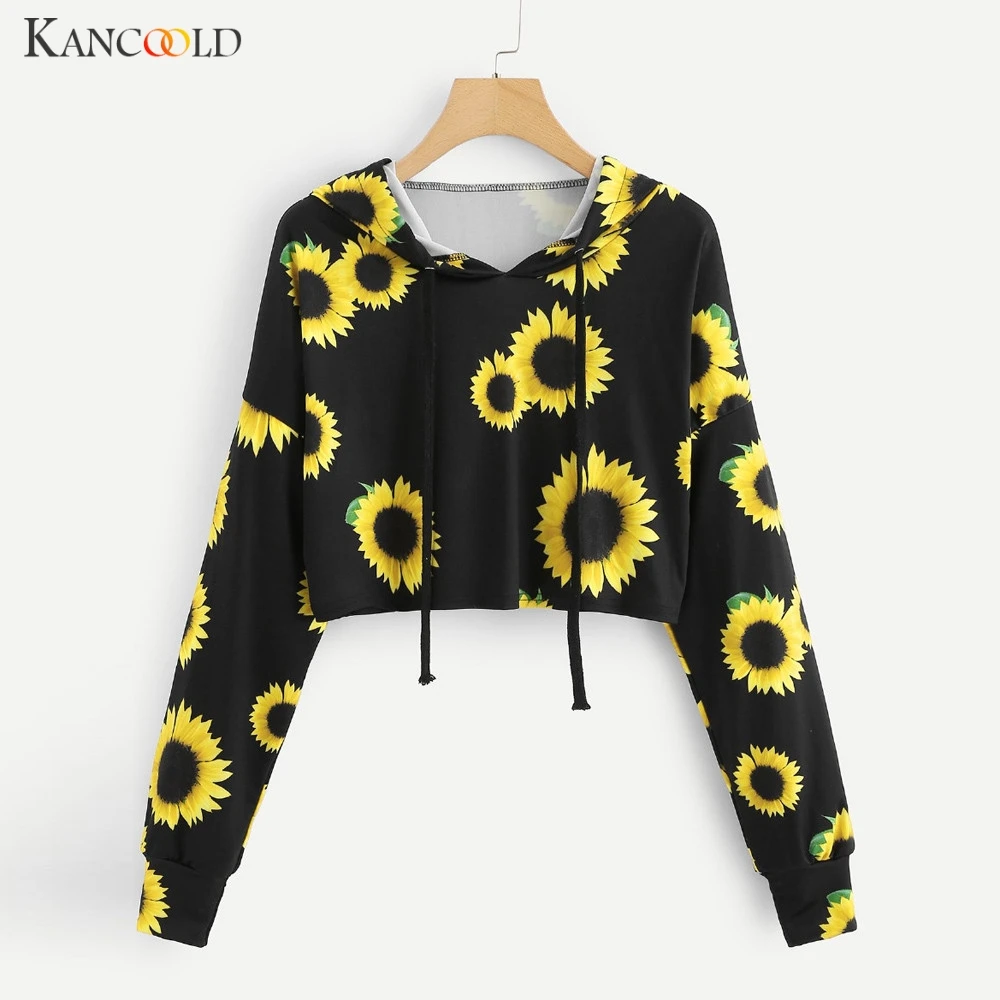 

KANCOOLD sweatshirts 2019 Fashion Sunflower pattern Pullovers Tops Women Casual O-Neck Hooded Coat Long Sleeve autumn Sportswear