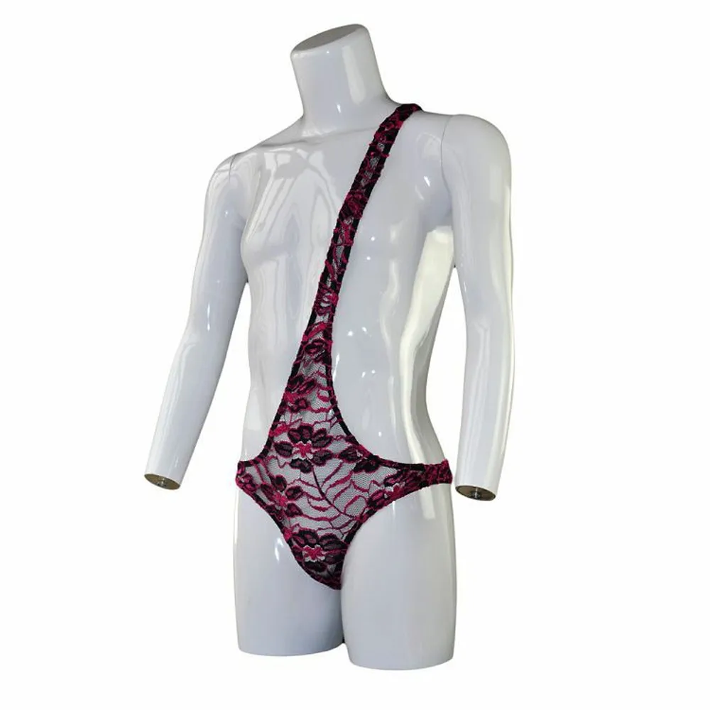 

Men's Sexy Underwear Panties Lace One Shoulder Strap Bodysuit Male Slanted shoulder jumpsuit ZJH905