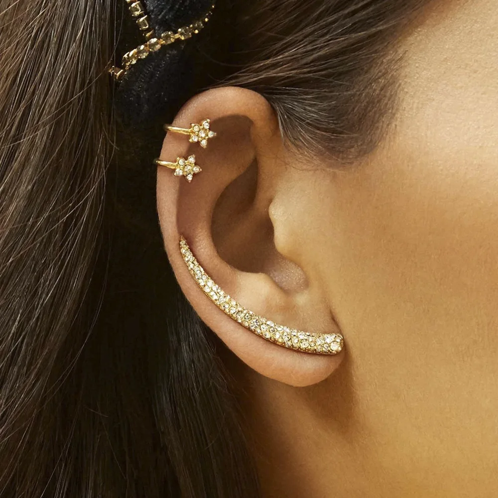 

2020 Trendy Long Ear Crawlers Earrings Set for Women Female Tiny Flower Stud Earrings Climber Ear Elegant Jewelry