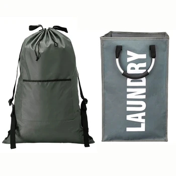 

1 Pcs Laundry Hanging Bag with Hooks, with Bottom Zipper & 1 Pcs Dirty Clothes Foldable Oxford Cloth Laundry Basket
