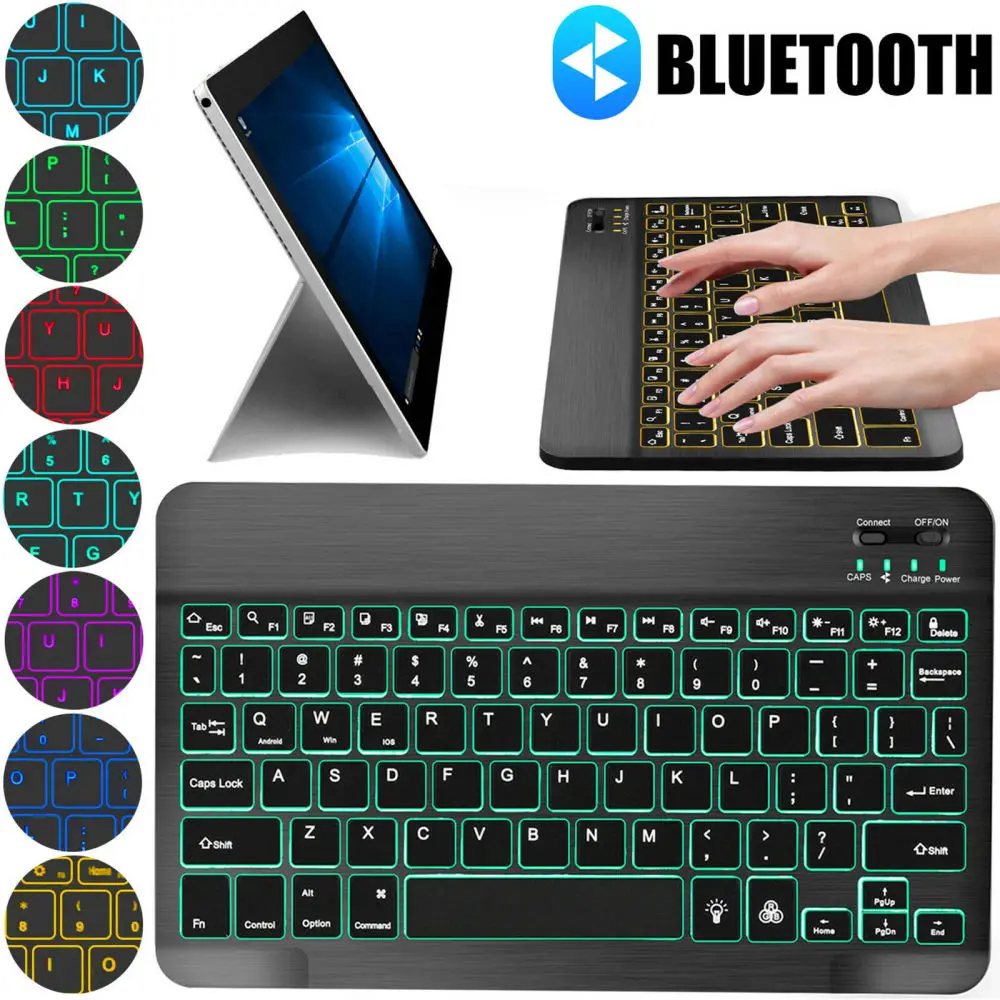 RGB LED Bluetooth Wireless Keyboard Slim for iPhone iPad Android Tablet Windows Rechargeable Portable Travel Keypad | Компьютеры и